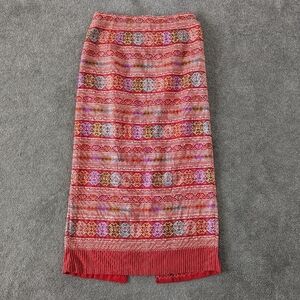 Bohemian Red Tribal Pattern Fringe Knit Skirt - Estimated Size 6